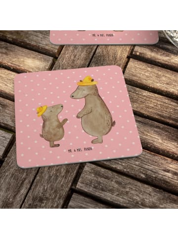 Mr. & Mrs. Panda Glasuntersetzer Bären mit Hut ohne Spruch in Rot Pastell