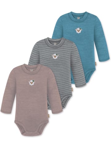 Normani Outdoor Sports 3er Pack Baby Merino Langarmbody Tuai in Blau/Grau/Rosa