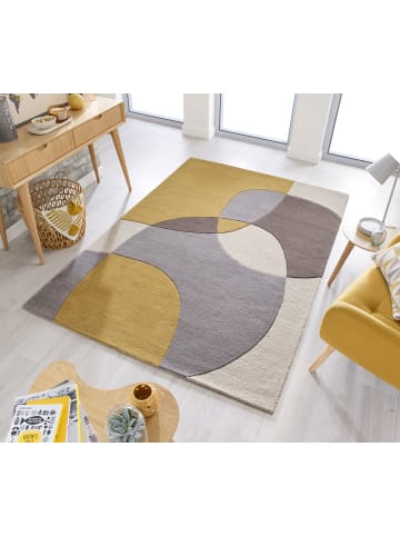 KADIMA DESIGN Eleganter Wohnzimmer-Teppich aus 100% Wolle in Gelb-Beige