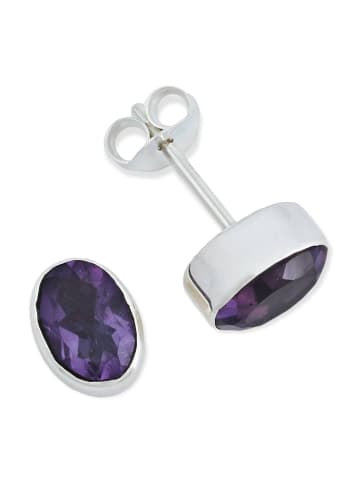 mantraroma 925er Silber - Ohrstecker (L) 8 x (B) 6 mm mit Amethyst facettiert