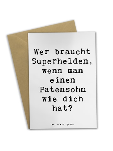 Mr. & Mrs. Panda Grußkarte Patensohn Held mit Spruch in Weiß