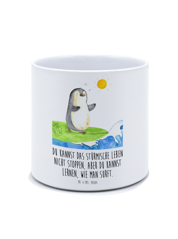 Mr. & Mrs. Panda Blumentopf Pinguin Surfer mit Spruch in Weiß