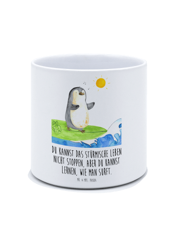 Mr. & Mrs. Panda XL Blumentopf Pinguin Surfer mit Spruch in Weiß