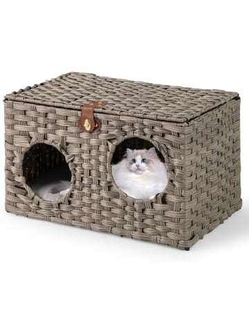 COSTWAY Katzenhaus aus PE-Rattan in Grau