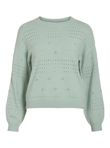 Vila Pointelle Design Strickpullover Rundhals mit Ballon Ärmel in Mint