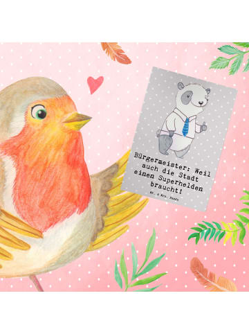 Mr. & Mrs. Panda Grußkarte Bürgermeister Superheld mit Spruch in Grau Pastell