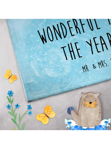 Mr. & Mrs. Panda Handtuch Fuchs Sänger mit Spruch in Eisblau