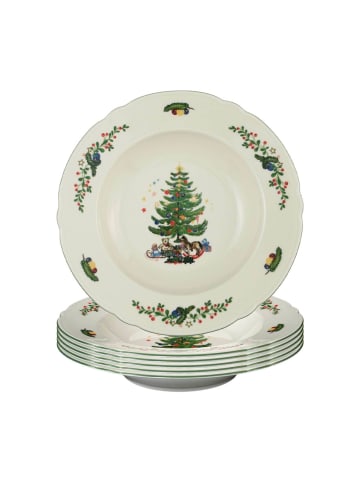 Seltmann Weiden 6er Set Suppenteller Marieluise Weihnachten ø 23,2 cm weiß-grün in weiß-grün