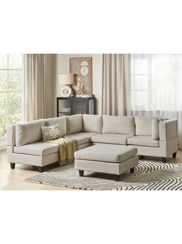 Beliani 6-tlg Modulsofa UNSTAD in Beige/Schwarz linksseitig