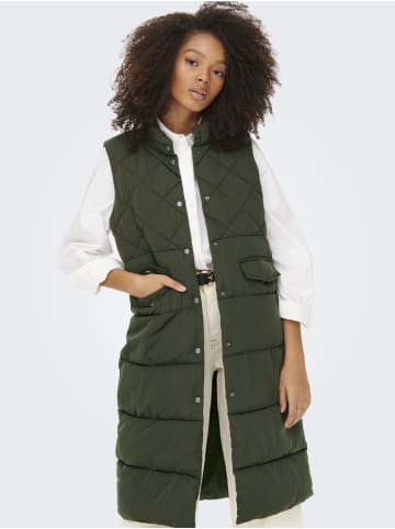 ONLY Lange Steppweste Winterjacke ohne Ärmel in Khaki