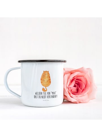 Mr. & Mrs. Panda Emaille Tasse Katze Mittelfinger mit Spruch in Weiß
