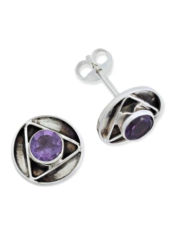 mantraroma 925er Silber - Ohrstecker (L) 12 x (B) 12 mm mit Amethyst facettiert