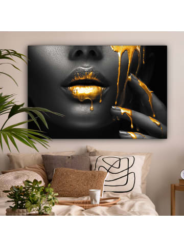MuchoWow Leinwand Bilder Gesicht gold schwarz