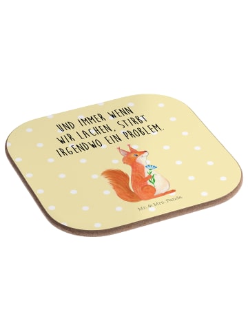 Mr. & Mrs. Panda Untersetzer Eichhörnchen Blume mit Spruch in Gelb Pastell