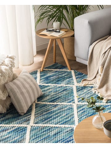 Beliani Kurzflor BELENLI in Blau/Weiß - (W) 140 x (H) 1.5 x (L) 200 cm