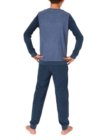 NORMANN Frottee Schlafanzug langarm Bündchen in blau
