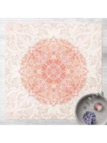 WALLART Vinyl-Teppich - Mandala Aquarell Ornament beige orange in Creme-Beige