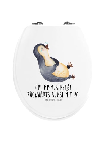 Mr. & Mrs. Panda Motiv WC Sitz Pinguin Lachen mit Spruch in Weiß
