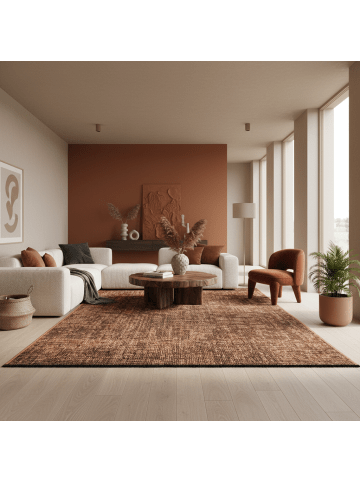 KADIMA DESIGN Teppich Kurzflor Unicolor Chenille Baumwolle Innen in Kupfer