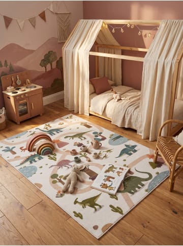 KADIMA DESIGN Kinderteppich Dinosaurier-Landschaft Waschbar TINO OEKO-TEX in Creme