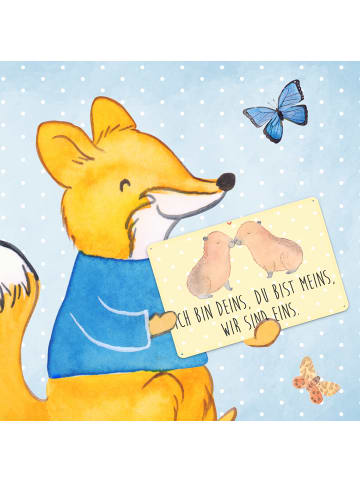 Mr. & Mrs. Panda Retro Blechschild Capybara Liebe mit Spruch in Gelb Pastell