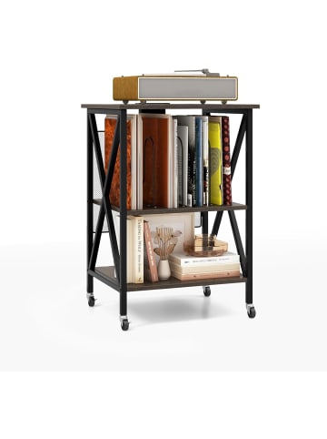 COSTWAY Plattenspielerständer mit Ladestation & Rollen 52 x 45 x 75 cm in Braun