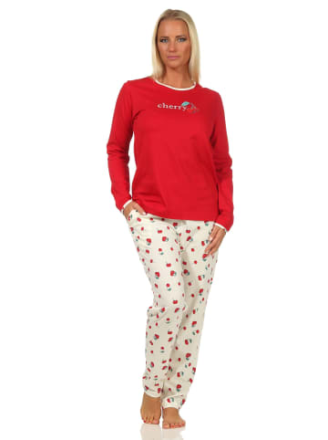 NORMANN Schlafanzug langarm Pyjama Kirschen - 61725 in rot