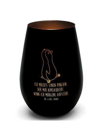 Mr. & Mrs. Panda Gold Windlicht Pinguin marschieren mit Spruch in Schwarz
