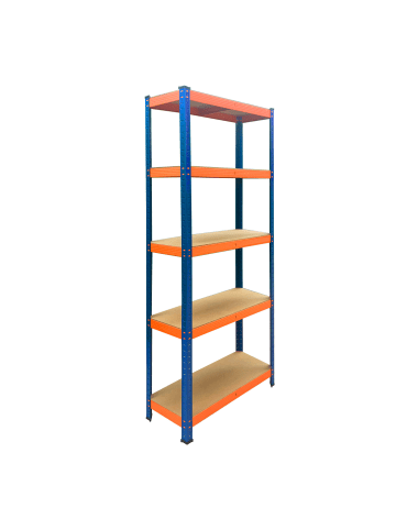 relaxdays Schwerlastregal "5 Ebenen" in Blau/ Orange - (B)60 x (H)180 x (T)30 cm