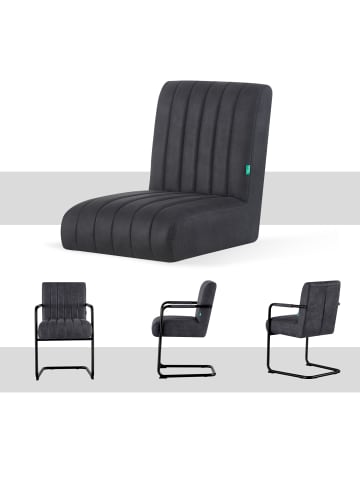 DUBI Möbel 2er-Set: Esszimmerstuhl BEN in Wildleder-Schwarz - (B)53 x (H)87 x  (T)62 cm