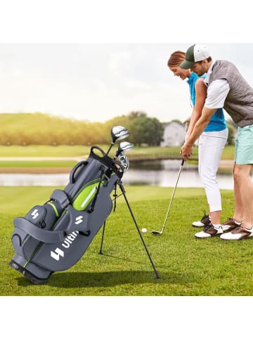 COSTWAY Golf Standtasche mit 8 er Unterteilung & Regenhaube in Grau