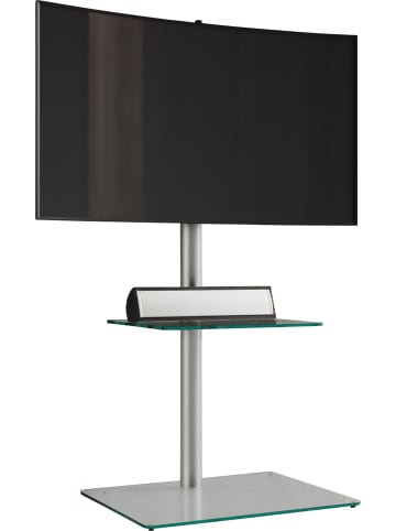 VCM TV Standfuß Alu Rack Fernseh Glas Alani Fachboden in Klarglas