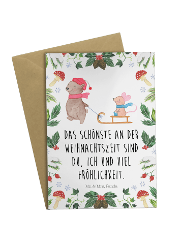 Mr. & Mrs. Panda Grußkarte Bär und Maus Schlitten mit Spruch in Weiß