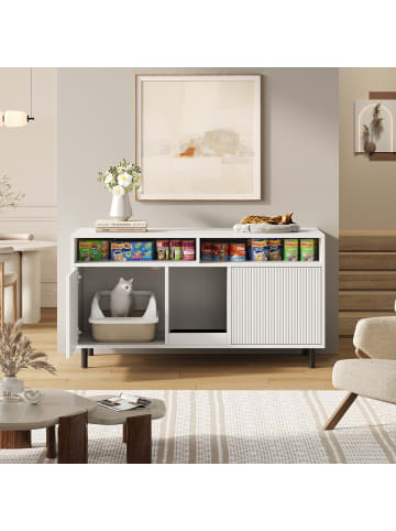 ABRIHOME Katzenkloschrank mit Sandauffangmatte in Weiß - 120x50x66cm