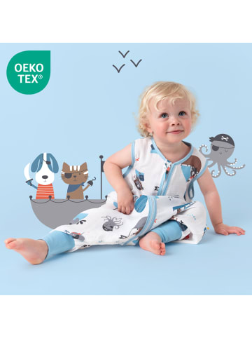 Schlummersack Musselin Schlafsack mit Füßen, 0.5 TOG in Hellblau-Rot