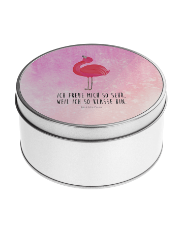 Mr. & Mrs. Panda Blechdose rund Flamingo Stolz mit Spruch in Aquarell Pink
