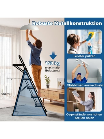 COSTWAY Leiter 4 Stufen in Schwarz