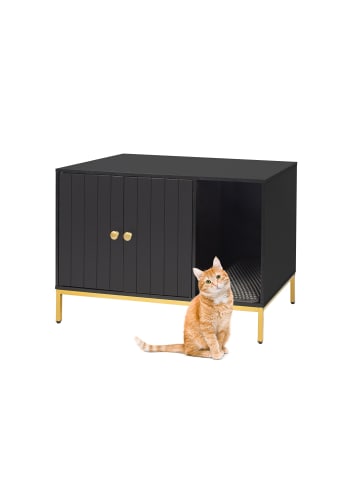 relaxdays Katzenschrank in Schwarz/ Gold – (B)80 x (H)55 x (T)50 cm