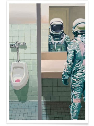 Juniqe Poster "Men's Room" in Blau & Grau