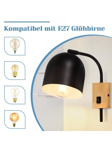 ZMH Wandleuchte in schwarz 1-flammige E27 mit Schlater schwenkbar Metall
