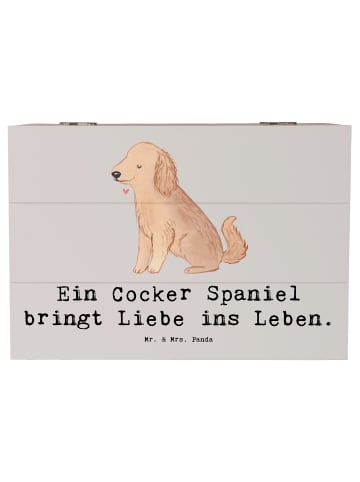 Mr. & Mrs. Panda Holzkiste Liebe Blümchener Spaniel mit Spruch in Grau Pastell