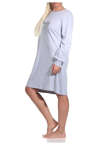 NORMANN langarm Nachthemd Bündchen interlock - 76410 in Grau