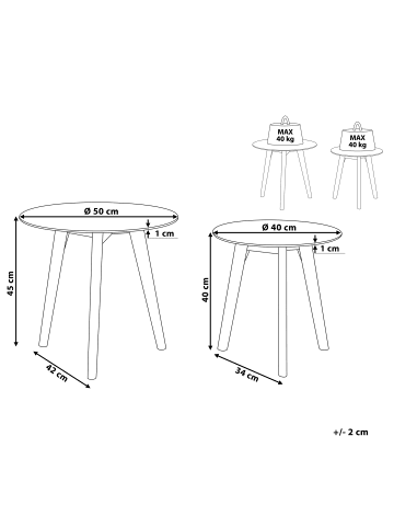 Beliani 2er-Set Couchtisch MISSOURI in Transparent/Heller Holzfarbton