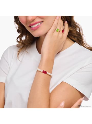 Thomas Sabo Perlenarmband Mit Goldbär Rot in silber, rot, weiß
