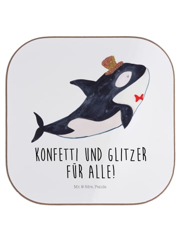 Mr. & Mrs. Panda Bierdeckel Orca Zylinder mit Spruch in Weiß