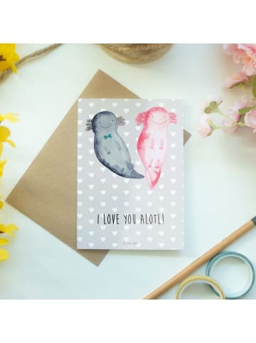 Mr. & Mrs. Panda Glückwunschkarte Axolotl Liebe mit Spruch in Grau Pastell