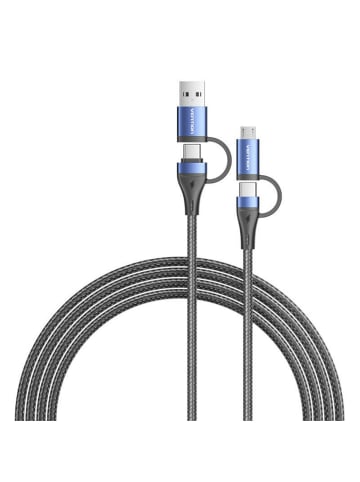 Vention 4 in 1 Ladekabel (2x USB-C, micro-USB, USB-A) in Schwarz