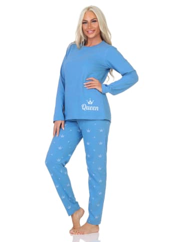NORMANN Schlafanzug Pyjama langarm Krone Motiv - 87994 in blau