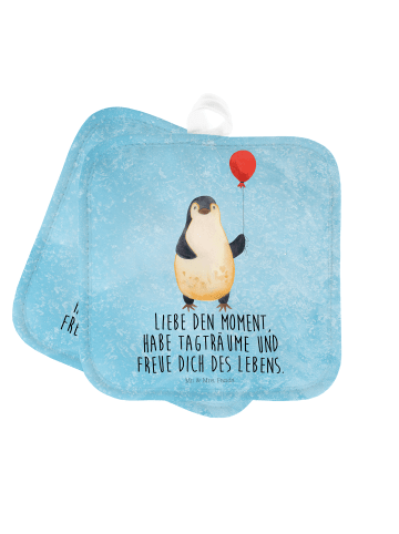 Mr. & Mrs. Panda 2er Set Topflappen  Pinguin Luftballon mit Spruch in Eisblau