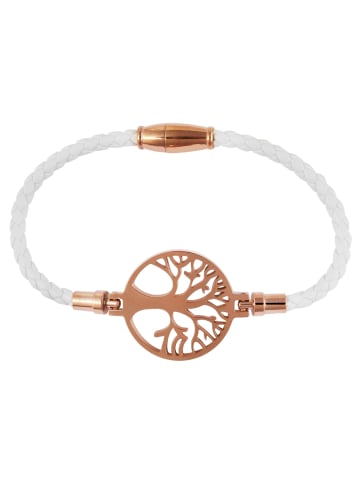 Adeliás Damen Armband – Lebensbaum aus Leder 18 cm in weiß